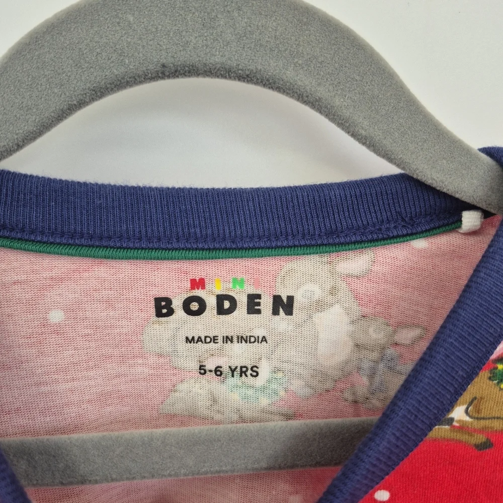 Mini Boden Red Dress Size 5-6 Long Sleeve Deer Christmas Holiday Pockets